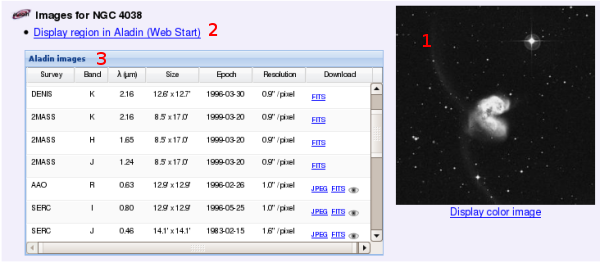 Simbad results panel