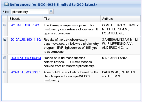 Preview table of available references
