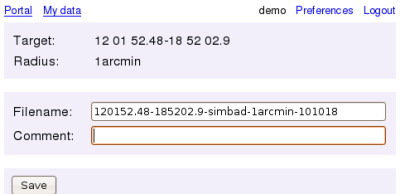 Store Simbad result page